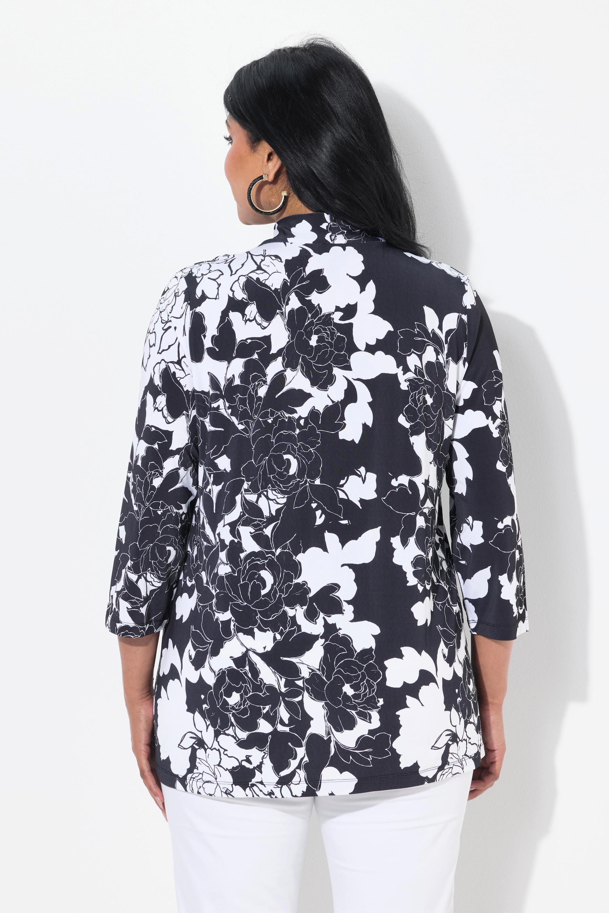 Ulla Popken Blouse Motif Floral Coupe Évasée Manches 3/4  