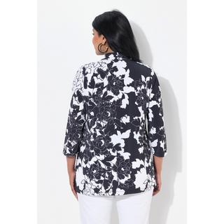 Ulla Popken Blouse Motif Floral Coupe Évasée Manches 3/4  