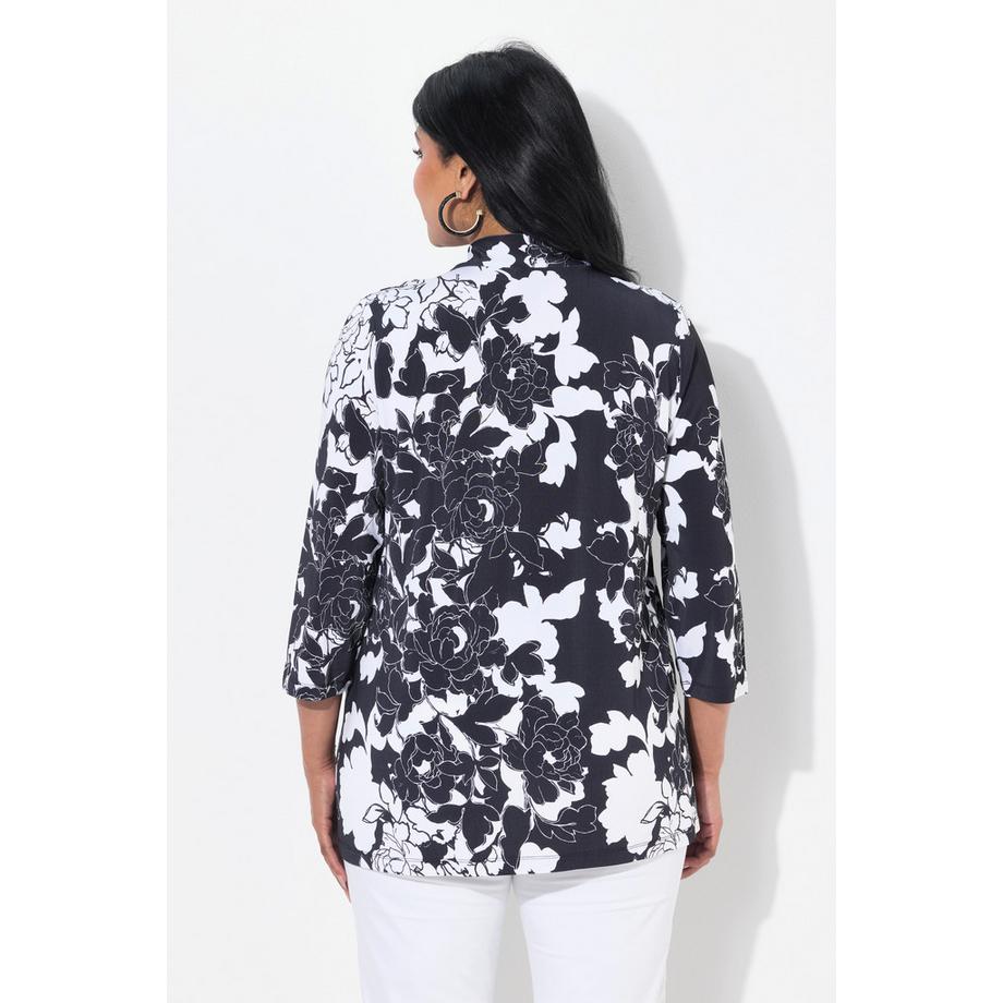 Ulla Popken Blouse Motif Floral Coupe Évasée Manches 3/4  