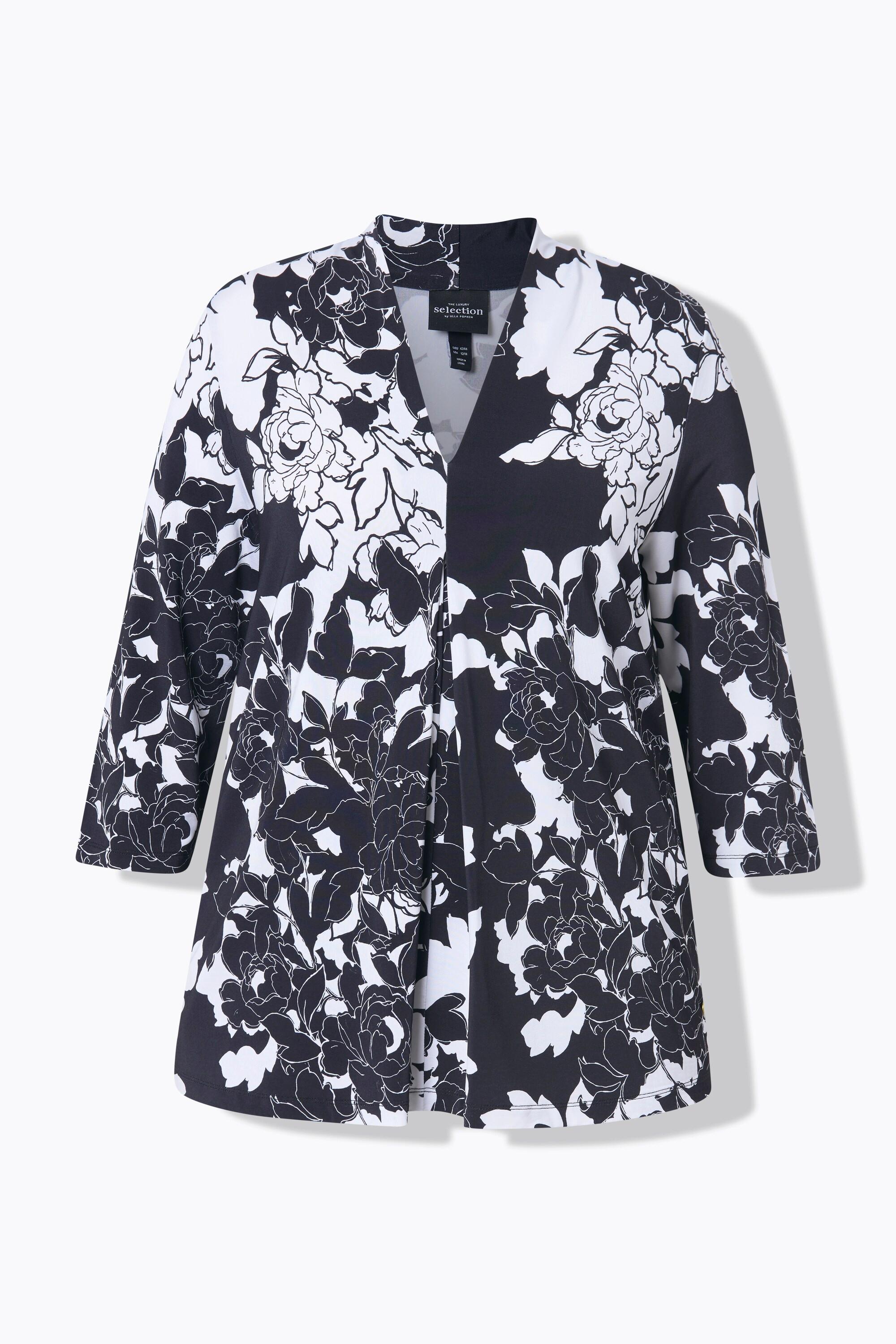 Ulla Popken Blouse Motif Floral Coupe Évasée Manches 3/4  