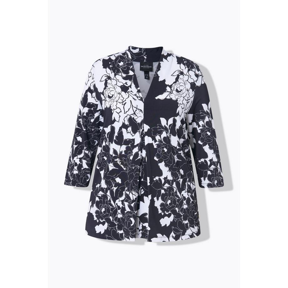 Ulla Popken Blouse Motif Floral Coupe Évasée Manches 3/4  