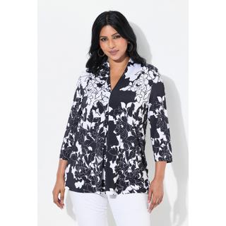 Ulla Popken Blouse Motif Floral Coupe Évasée Manches 3/4  