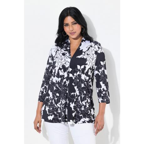 Ulla Popken Blouse Motif Floral Coupe Évasée Manches 3/4  