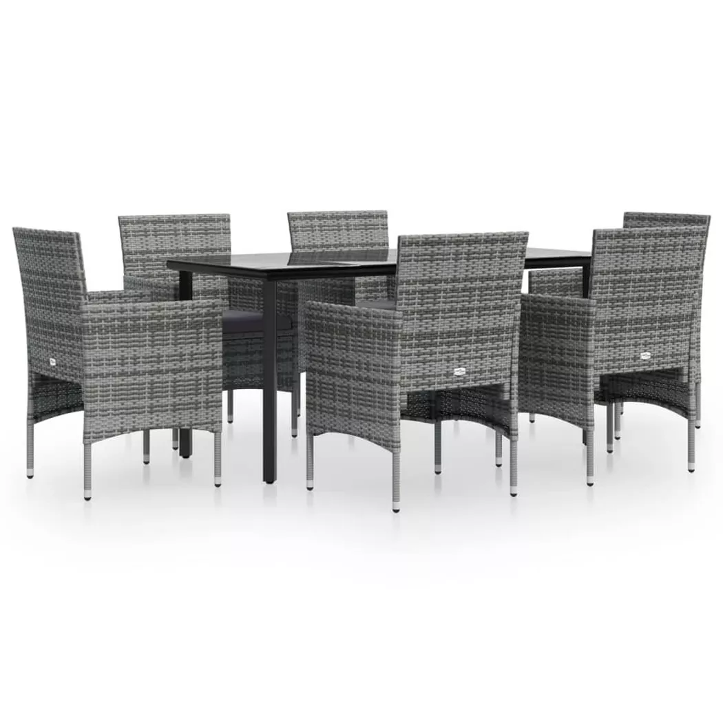 vidaXL Ensemble à manger de jardin coussins 7pcs Gris et noir
