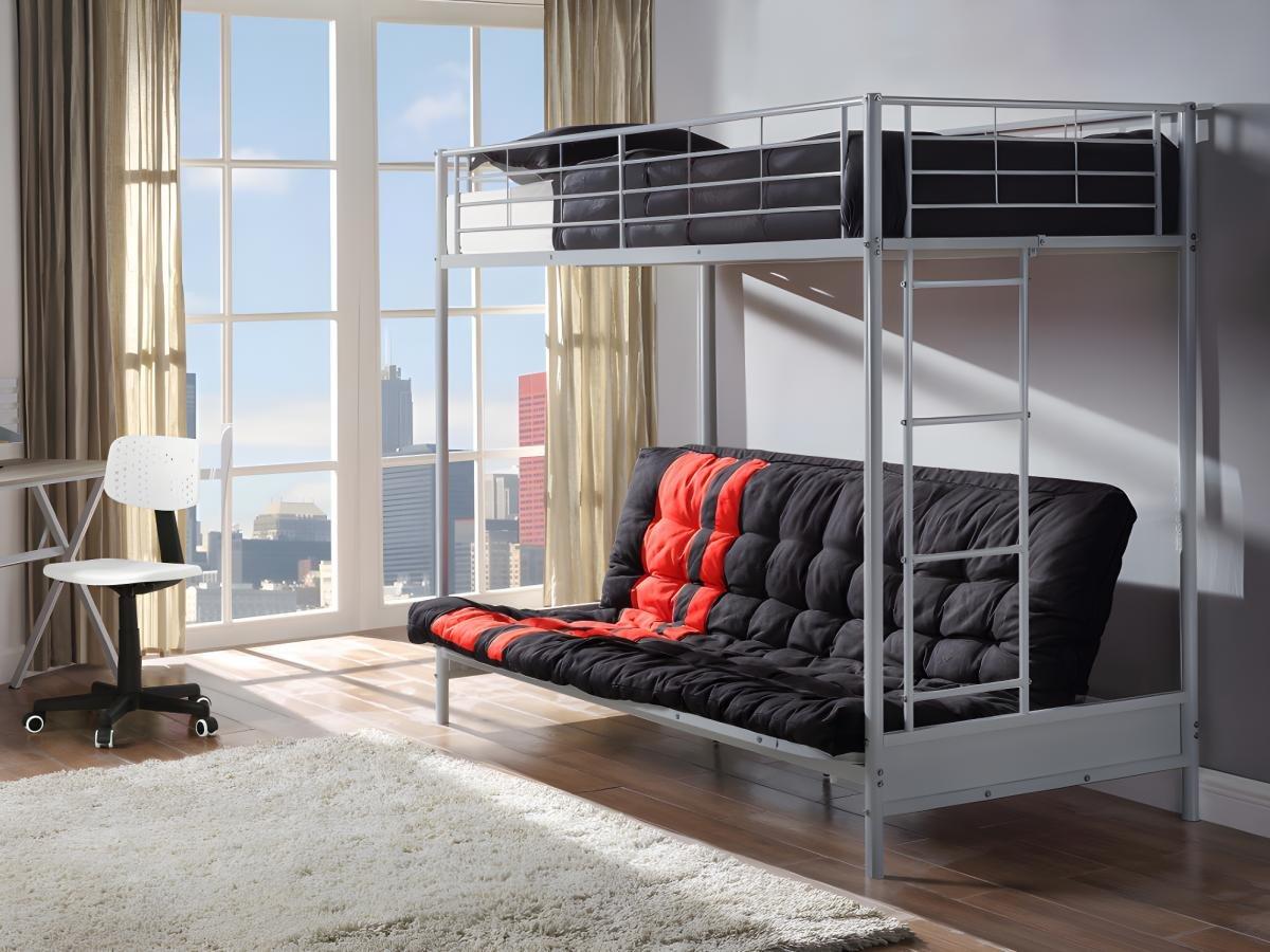 Vente-unique Letto a soppalco con divano letto 90 x 190 cm Metallo Argento - MODULO V  