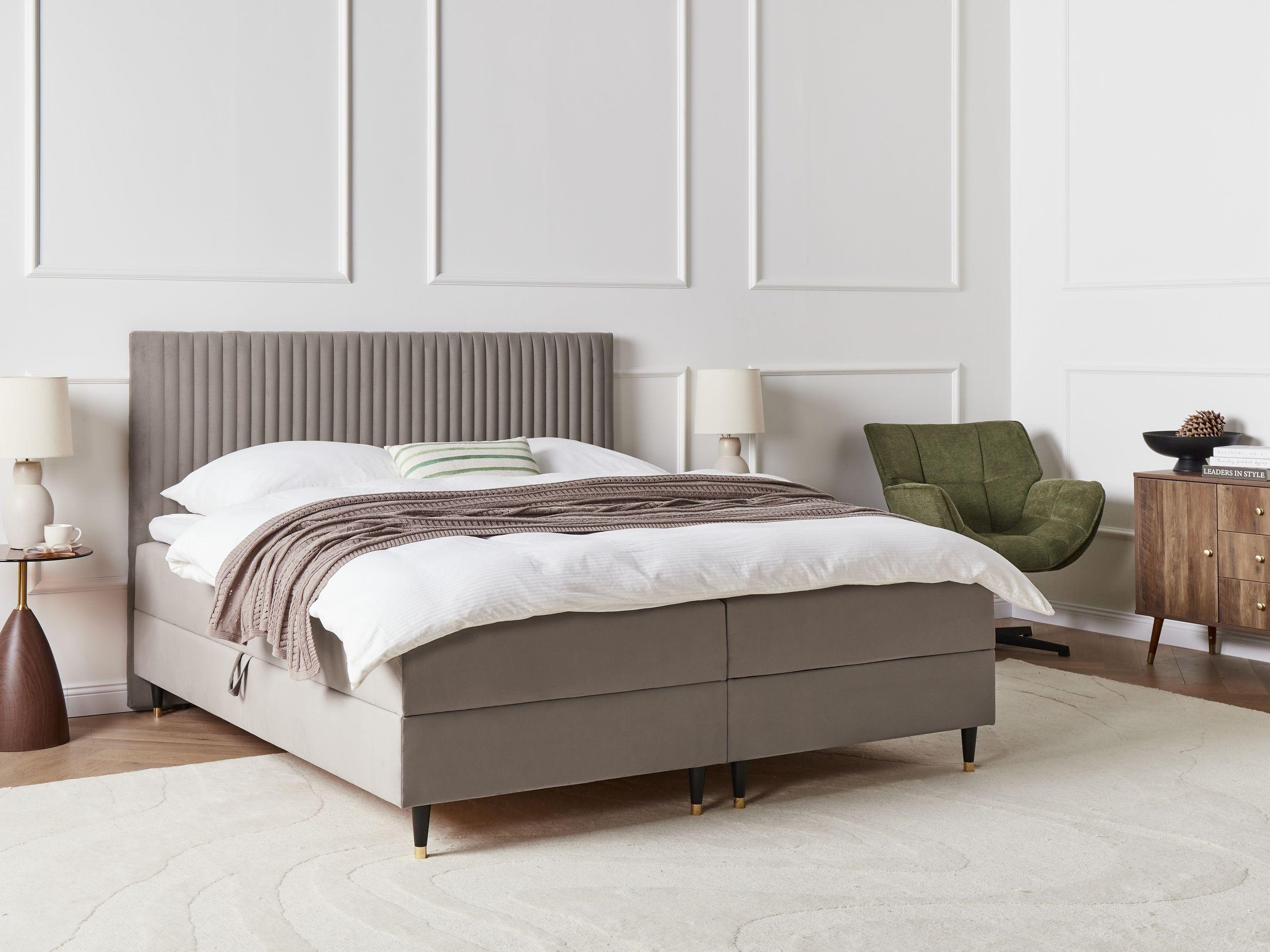 Beliani Boxspringbett mit Stauraum aus Samtstoff Skandinavisch DAME  