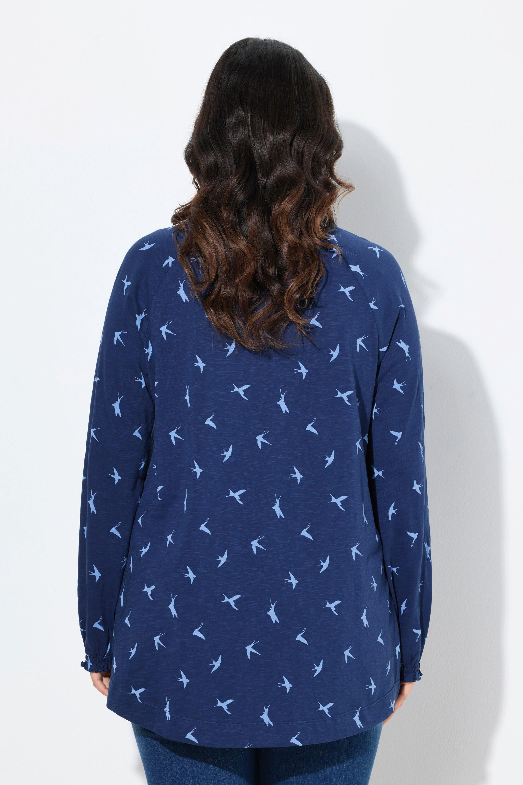 Ulla Popken Schwalben Print A-Linie Langarm Rüschen Shirt  