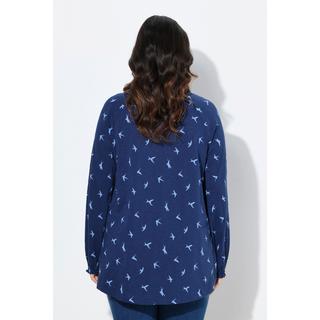 Ulla Popken Schwalben Print A-Linie Langarm Rüschen Shirt  