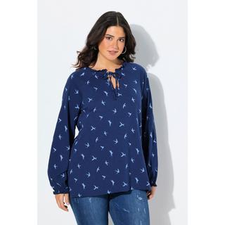 Ulla Popken Schwalben Print A-Linie Langarm Rüschen Shirt  