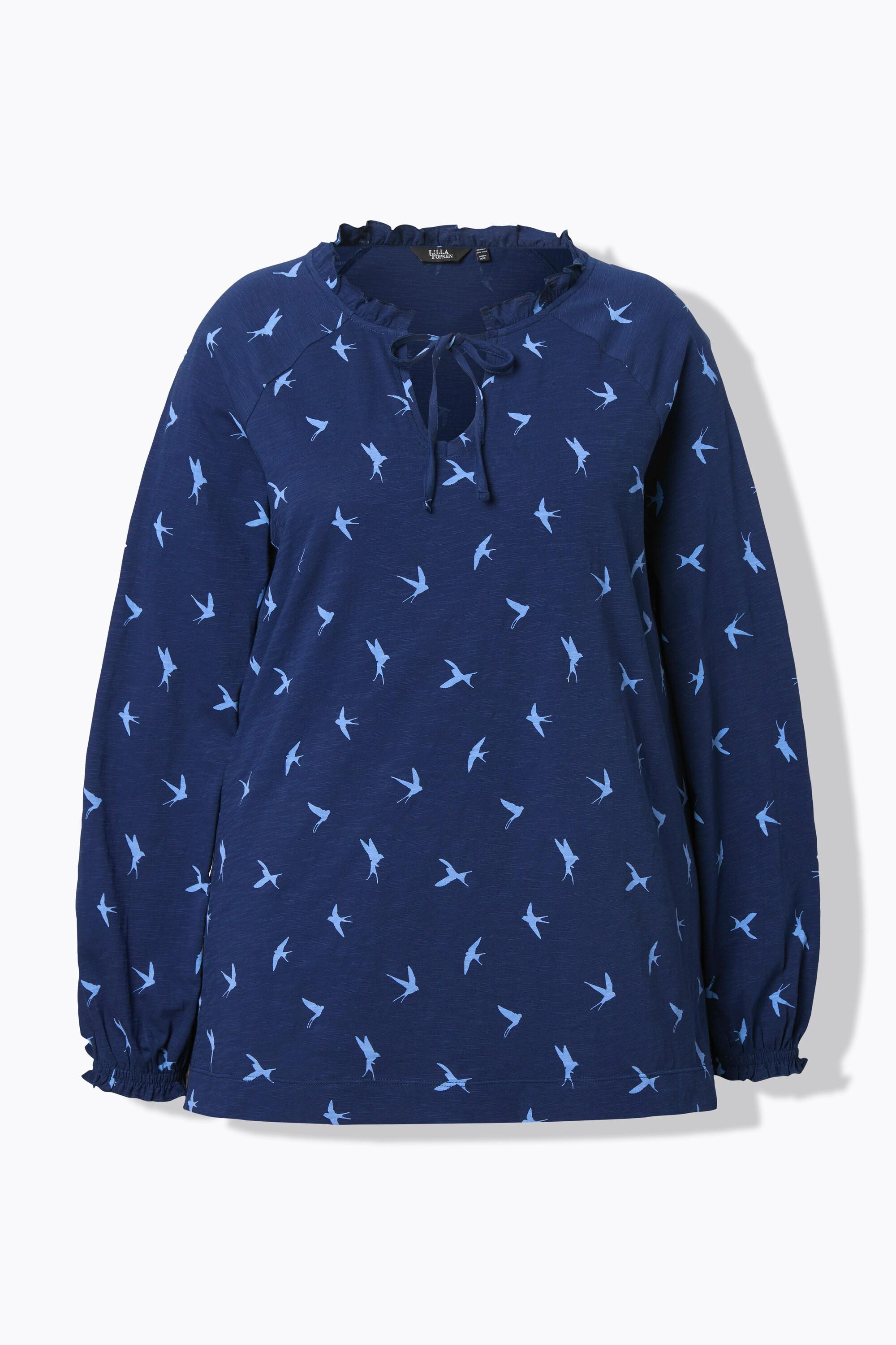 Ulla Popken Schwalben Print A-Linie Langarm Rüschen Shirt  