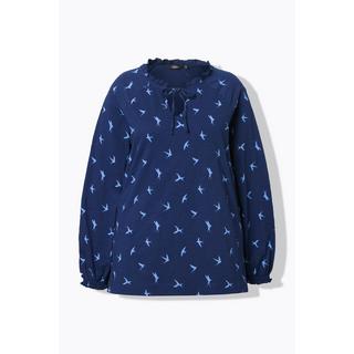 Ulla Popken Schwalben Print A-Linie Langarm Rüschen Shirt  