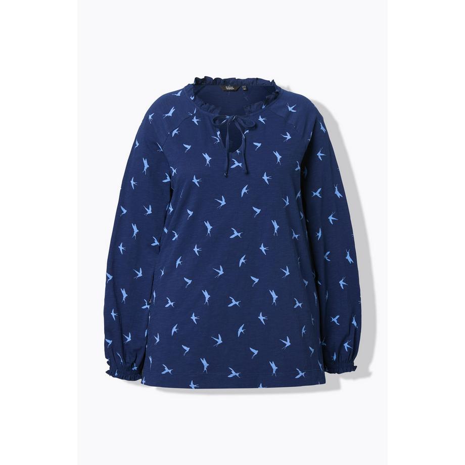 Ulla Popken Schwalben Print A-Linie Langarm Rüschen Shirt  