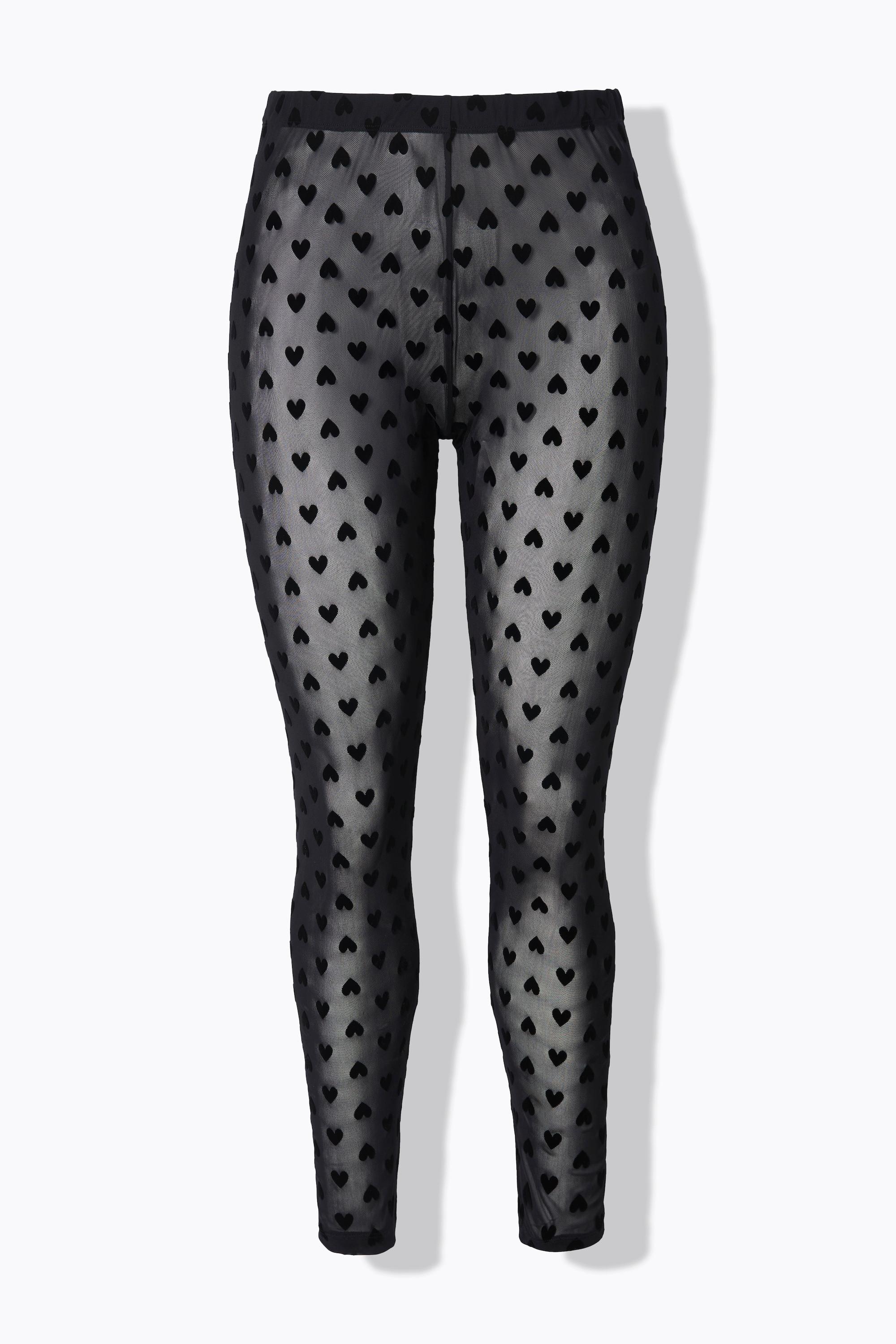 Ulla Popken  Mesh-Leggings, Herz-Flockdruck 