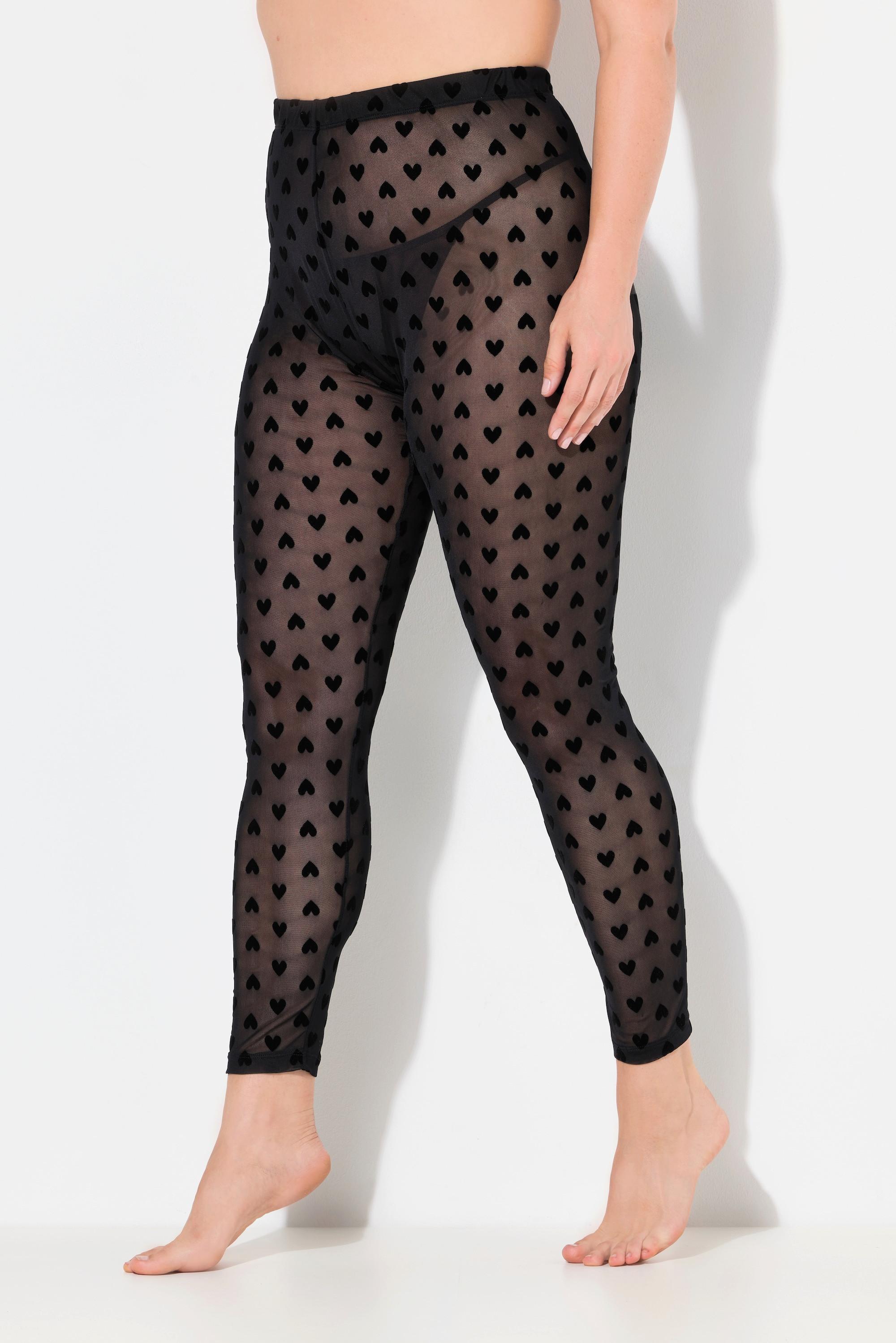 Ulla Popken  Mesh-Leggings, Herz-Flockdruck 