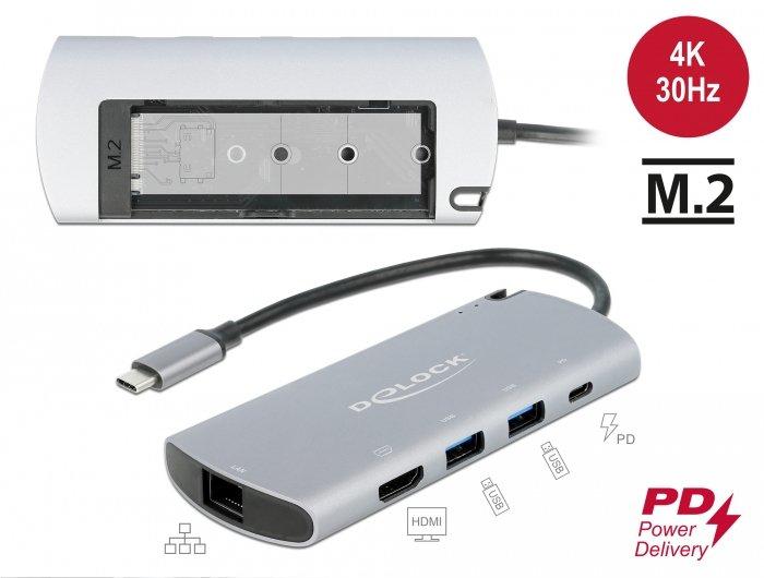 DeLock  87767 Notebook-Dockingstation & Portreplikator Kabelgebunden USB 3.2 Gen 1 (3.1 Gen 1) Type-C Grau 