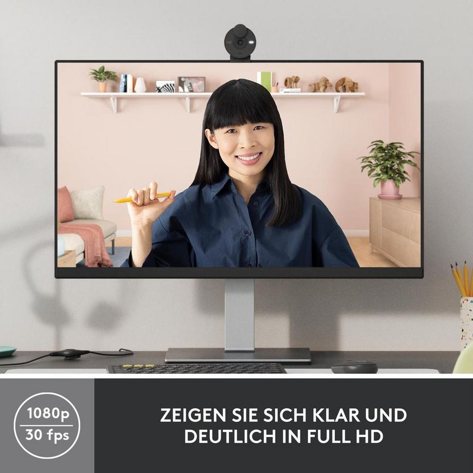 Logitech  Logitech Brio 300 Full-HD-Webcam mit kristallklarer Bildqualität (Grau) 