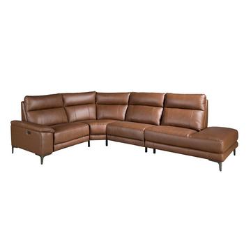Canapé d'angle relax droite en cuir brun tabac