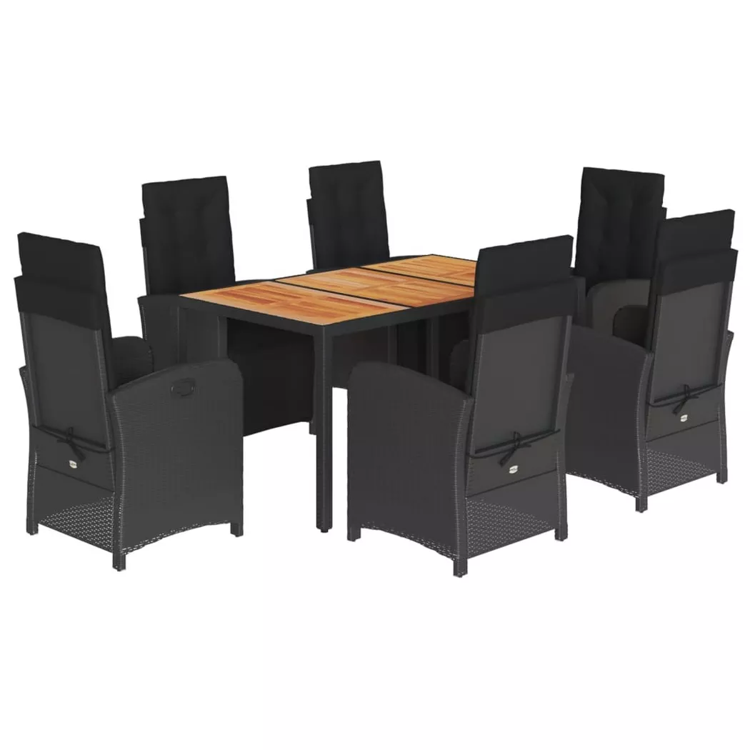 vidaXL Ensemble à manger de jardin coussins 7pcs Noir Résine tressée