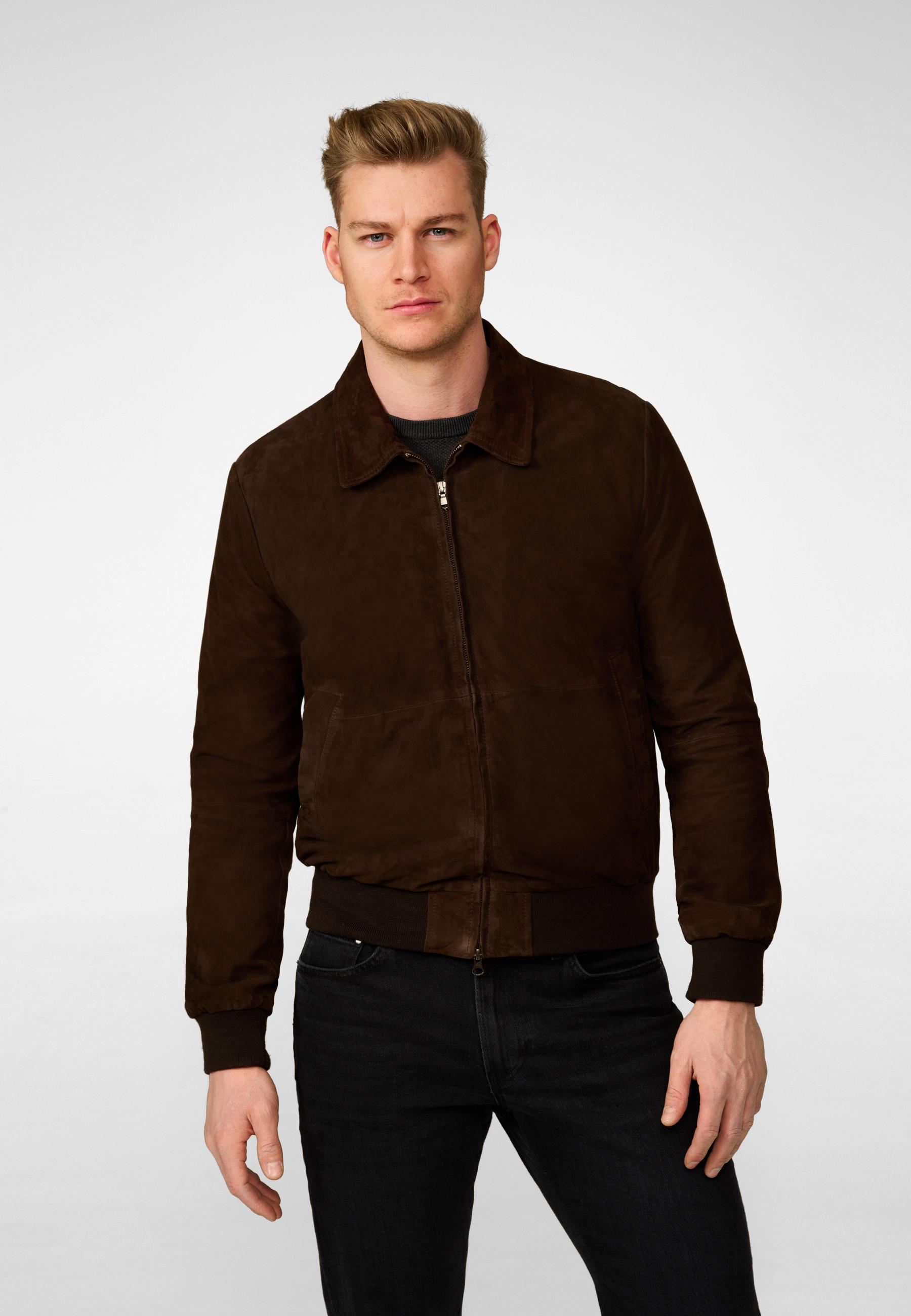 RICANO  Veste en cuir pour hommes Leon, blouson fin avec col polo 