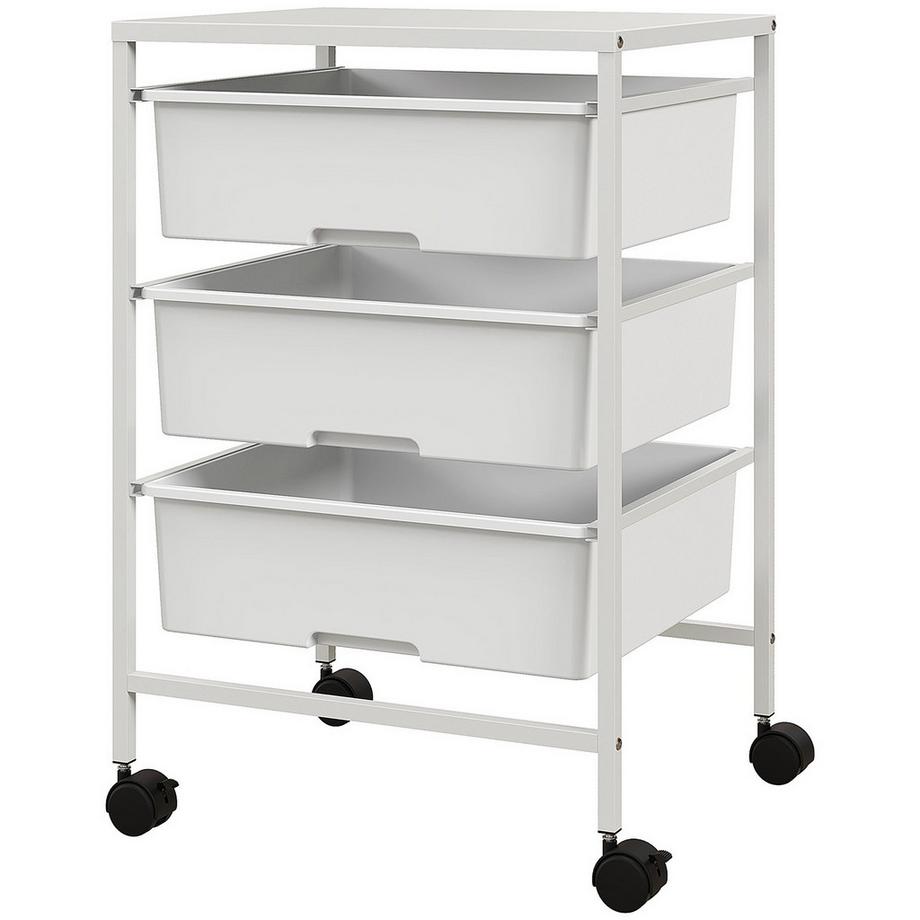 Carrello con Ruote Carrello di Servizio con Manici a 3 Ripiani Carrello Portaoggetti per Cucina Soggiorno 40,8 x 33,5 x 60,5 cm Bianco