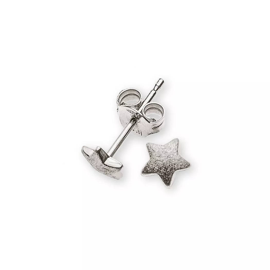 MUAU Schmuck - Ohrstecker Sterne Weissgold 750, 5mm, One Size, Silber