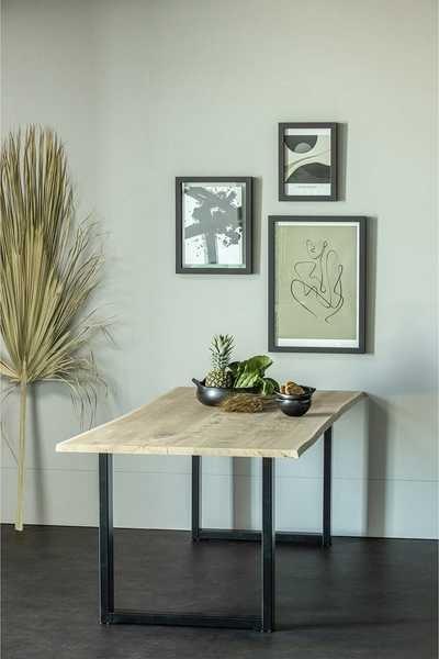 mutoni Table à manger Tablo chêne FSC avec bord d'arbre 199x90 pied en U  