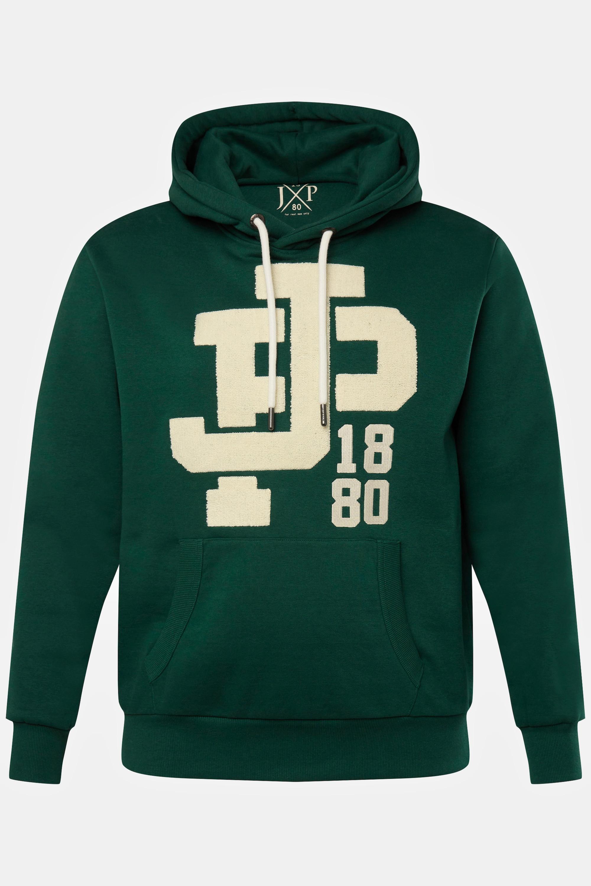 JP1880  Sweat à capuche. Broderie bouclette sur la poitrine vert bouteille 