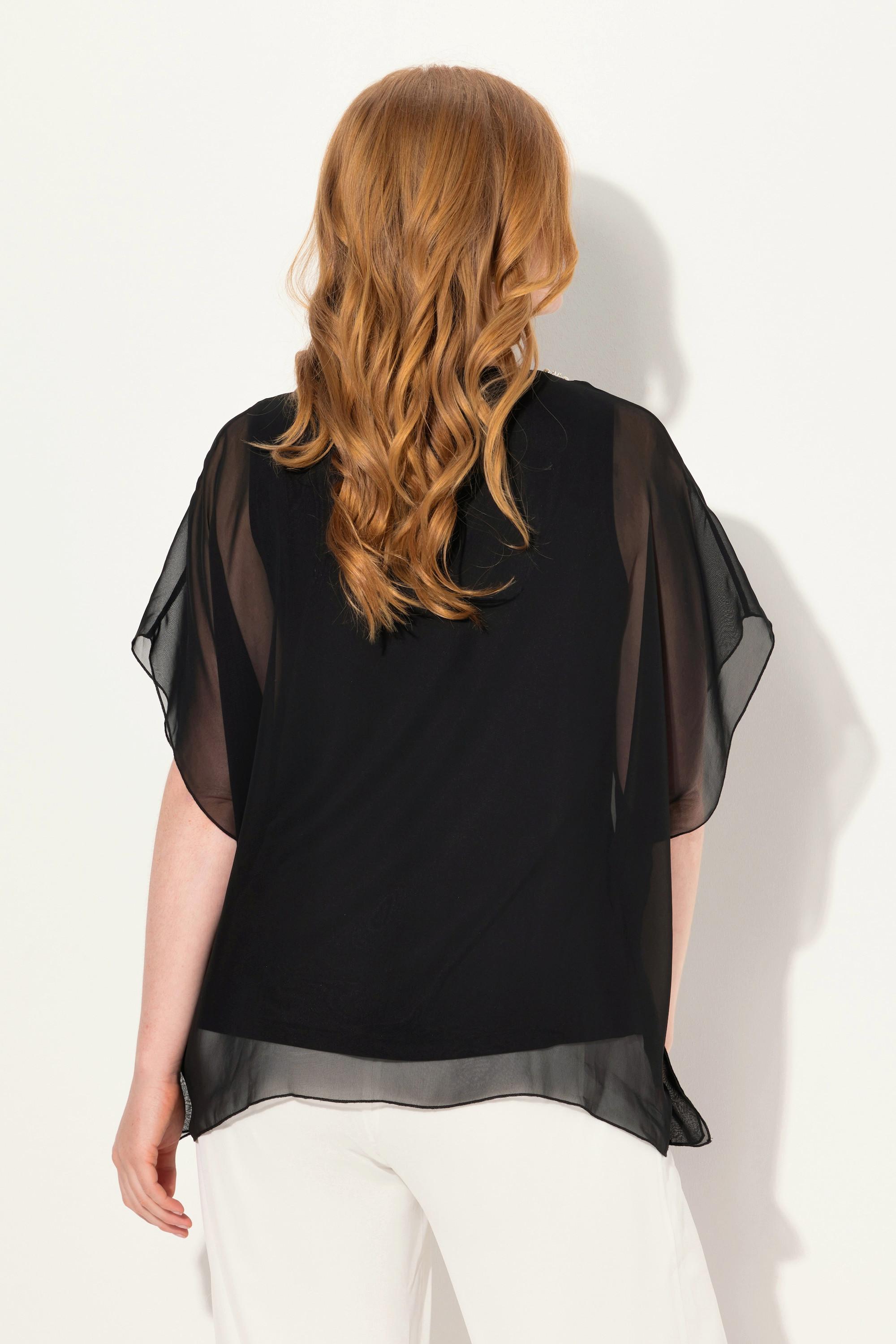 Ulla Popken  Blusa a doppio strato di chiffon con scollo a V e mezze maniche 