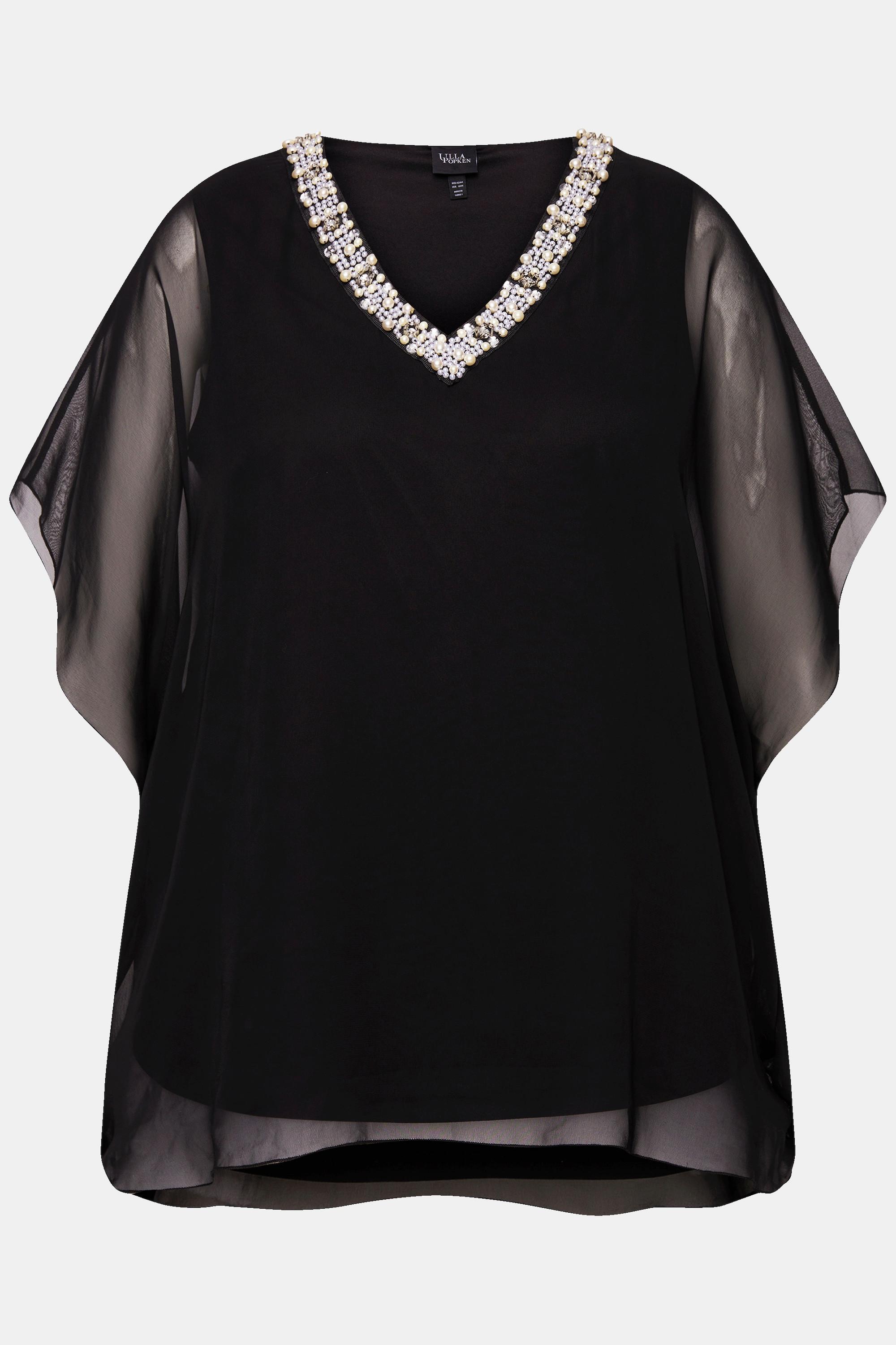 Ulla Popken Blusa Chiffon Doppio Strato Scollo V Mezza Manica  