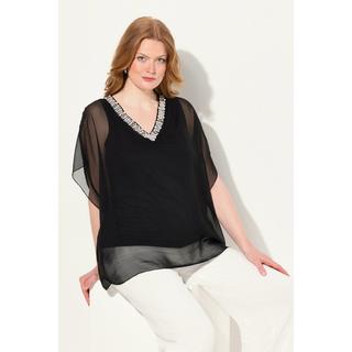 Ulla Popken Blusa Chiffon Doppio Strato Scollo V Mezza Manica  