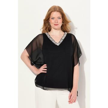 Blouse en mousseline, décolleté en V et manches courtes, doublure