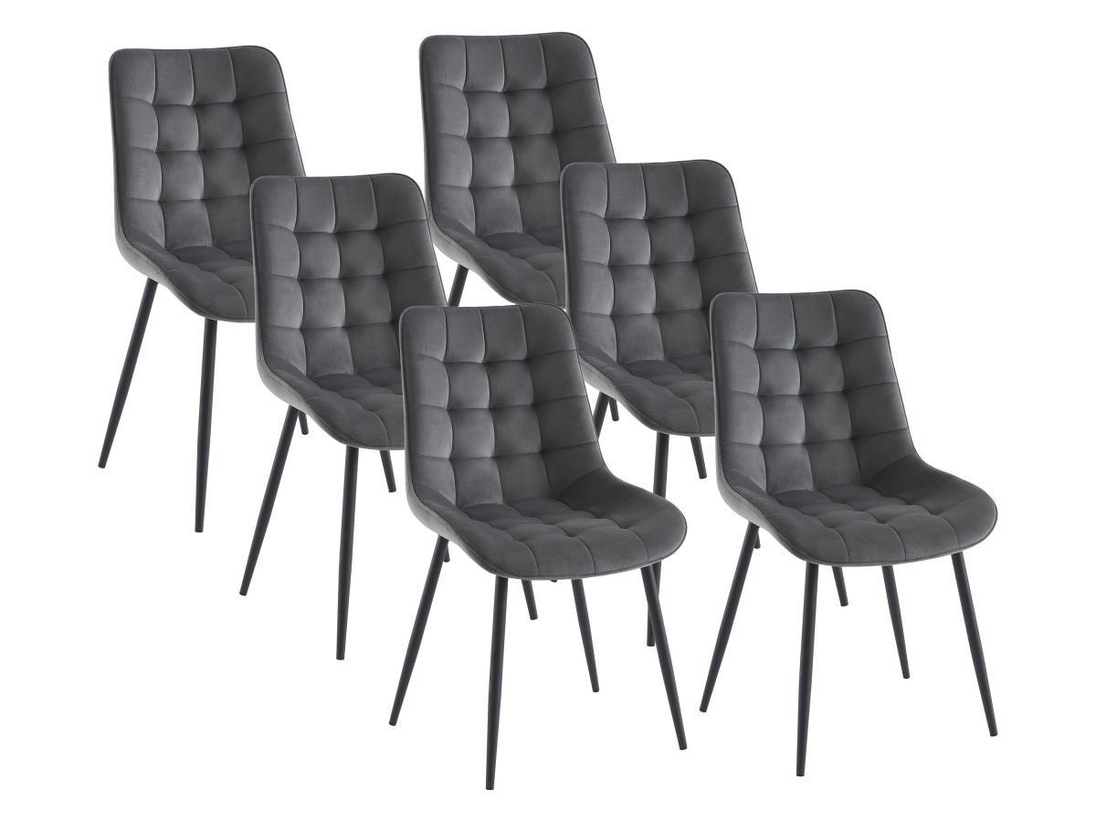 Vente-unique Lot de 6 chaises matelassées - Velours et métal noir - Gris - OLLUA  
