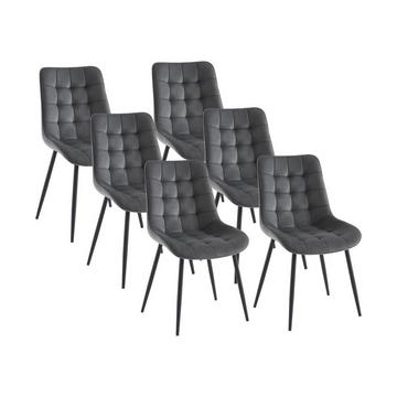 Lot de 6 chaises matelassées - Velours et métal noir - Gris - OLLUA
