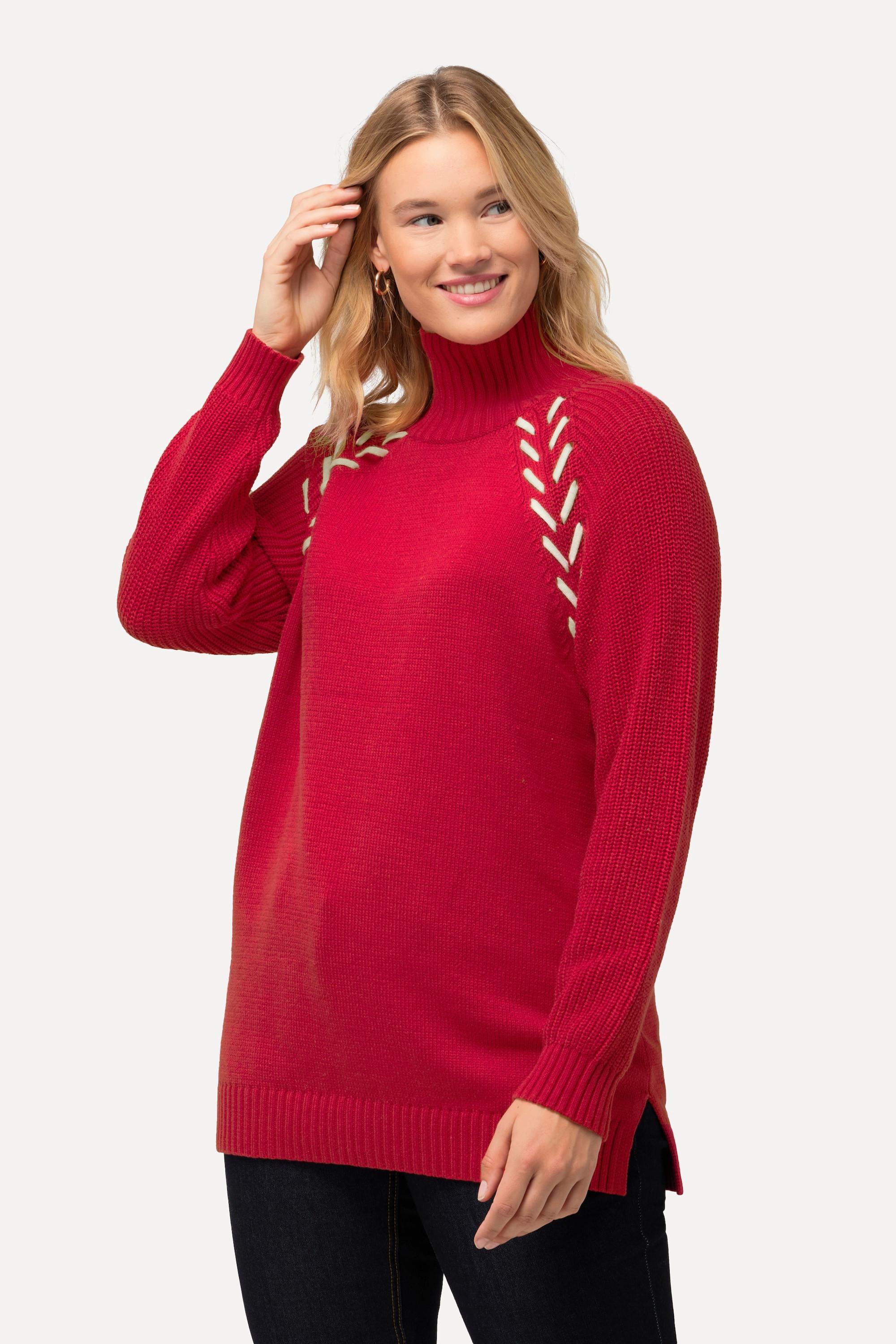 Ulla Popken  Pullover, Schmuckbänder, Stehkragen, Langarm 