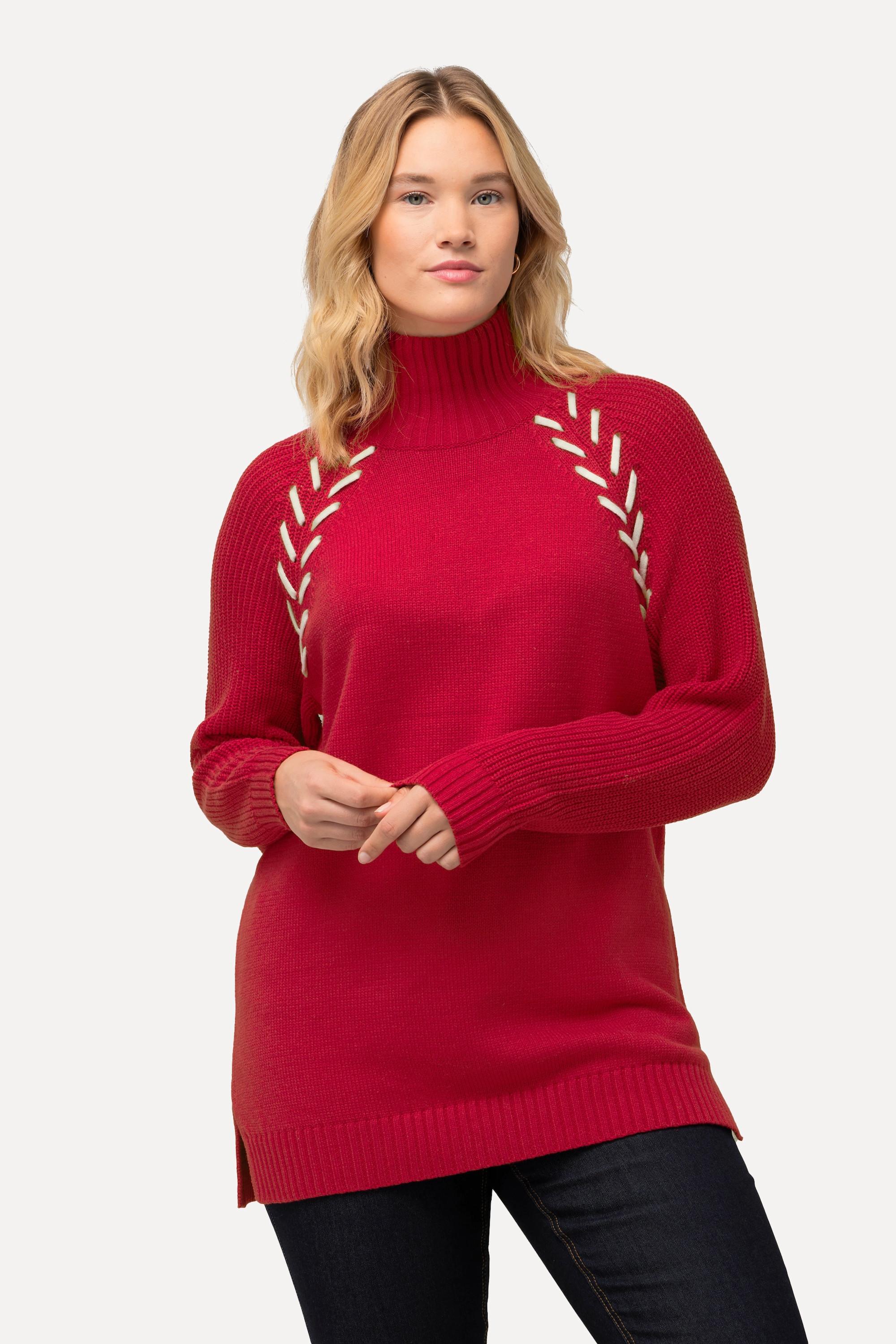 Ulla Popken  Pullover, Schmuckbänder, Stehkragen, Langarm 