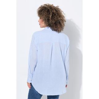 Ulla Popken Gestreifte Krepp Kent Kragen Langarm Bluse  