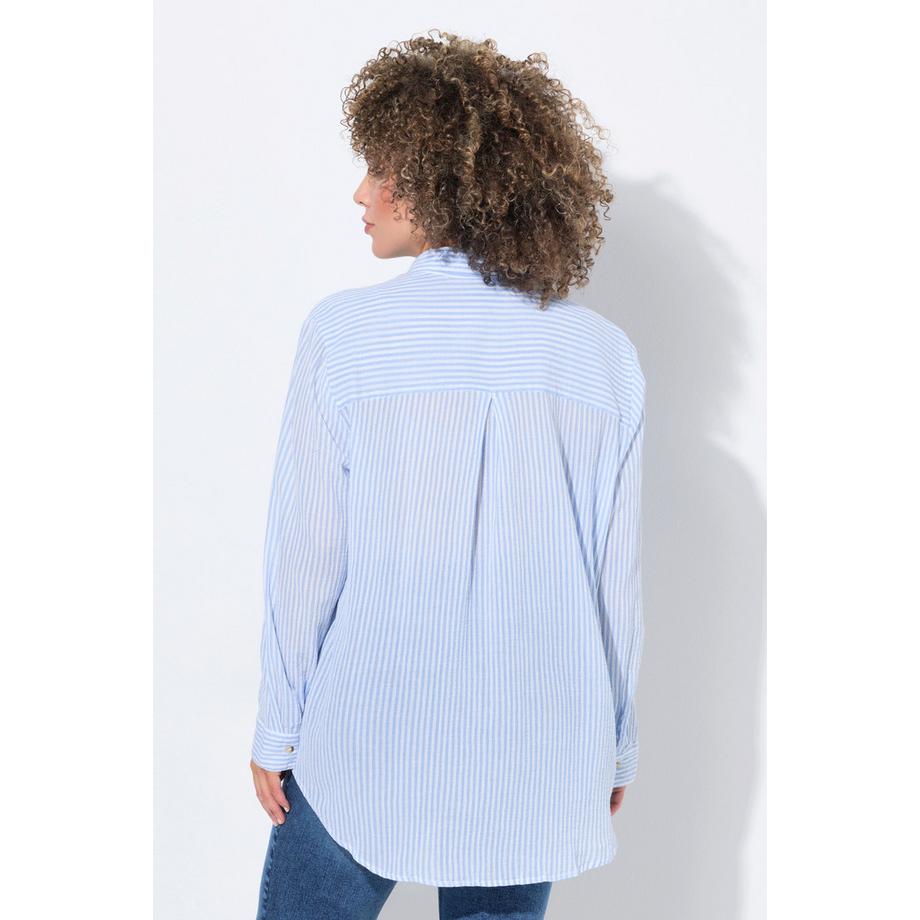 Ulla Popken Blusa a righe in crêpe collo Kent maniche lunghe  