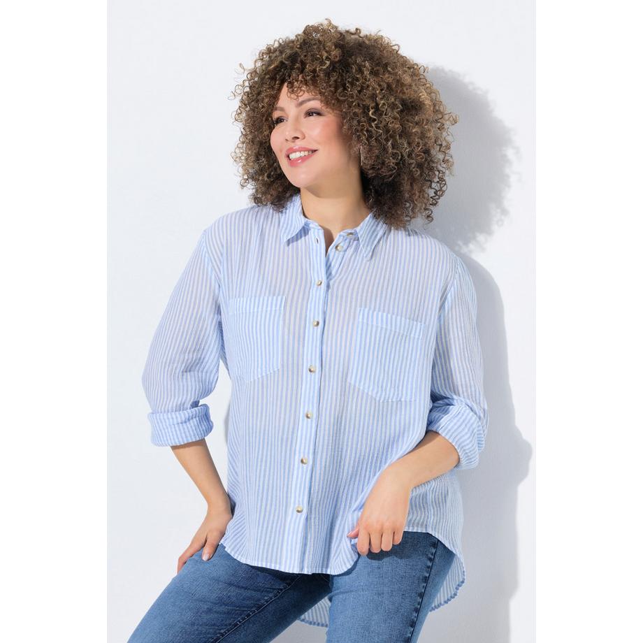 Ulla Popken Blusa a righe in crêpe collo Kent maniche lunghe  