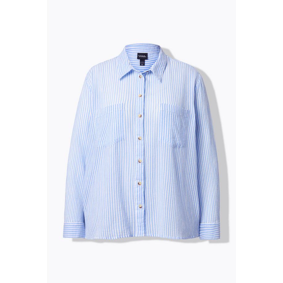 Ulla Popken Blusa a righe in crêpe collo Kent maniche lunghe  