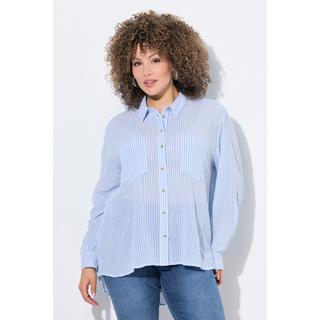 Ulla Popken Gestreifte Krepp Kent Kragen Langarm Bluse  