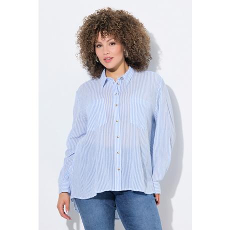 Ulla Popken Gestreifte Krepp Kent Kragen Langarm Bluse  