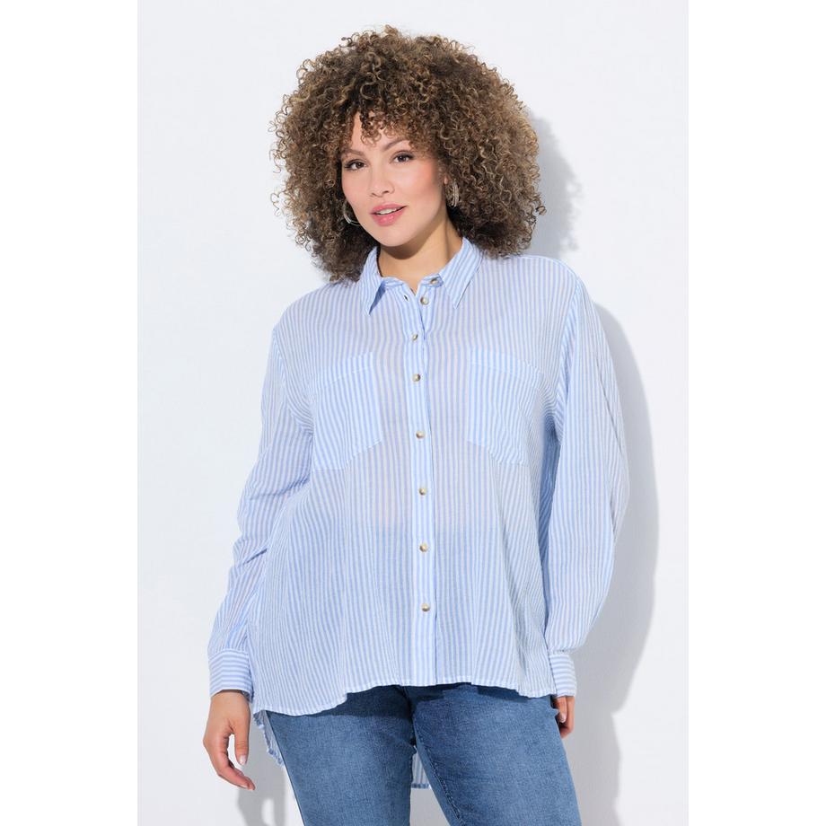 Ulla Popken Blusa a righe in crêpe collo Kent maniche lunghe  