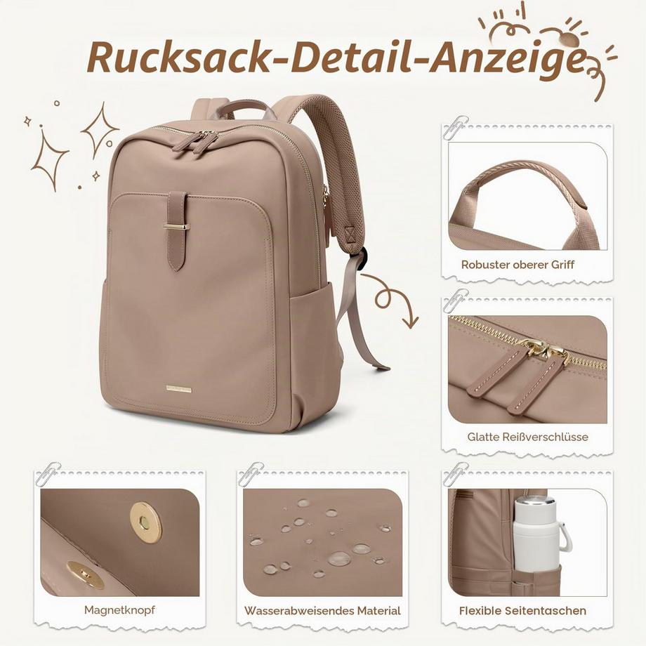 Only-bags.store Eleganter wasserdichter Laptoprucksack mit Laptopfach  
