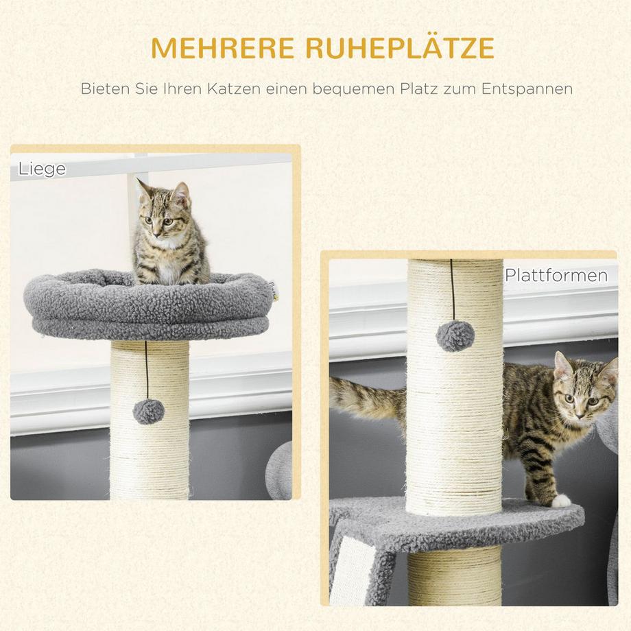 Northio  Kratzbaum 92H Cm Kletterbaum Mit Kratzbrett & Spielball, Dicke Sisalsäule, Lammfell-Imitat, Dunkelgrau+Cremeweiß 