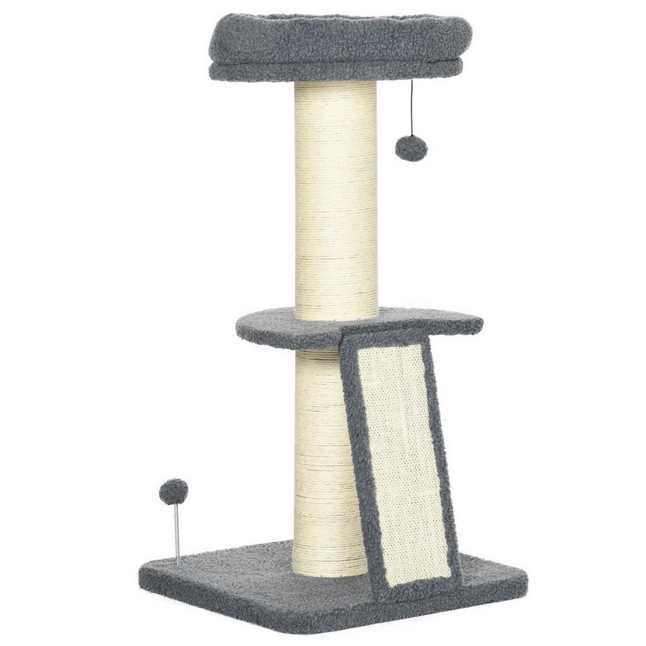 Northio  Kratzbaum 92H Cm Kletterbaum Mit Kratzbrett & Spielball, Dicke Sisalsäule, Lammfell-Imitat, Dunkelgrau+Cremeweiß 