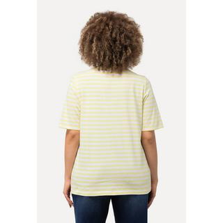 Ulla Popken  Shirt, Ringel, Metallic-Tier, V-Ausschnitt, Halbarm 