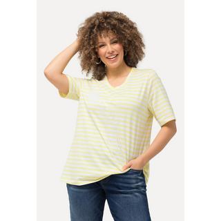 Ulla Popken  Shirt, Ringel, Metallic-Tier, V-Ausschnitt, Halbarm 