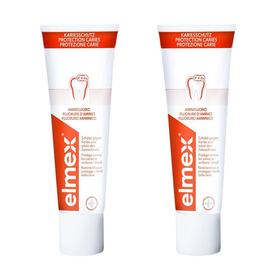 elmex ZAHNPASTA ROT KARIES Kariesschutz Zahnpasta, Schutzschild Gegen Karies, Duo 