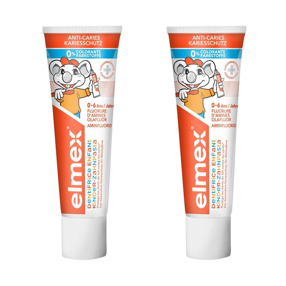 elmex KINDER Kinder 0-6 Jahre Zahnpasta, Dreifach-Schutzmechanismus Für Die Milchzähne, Duo 