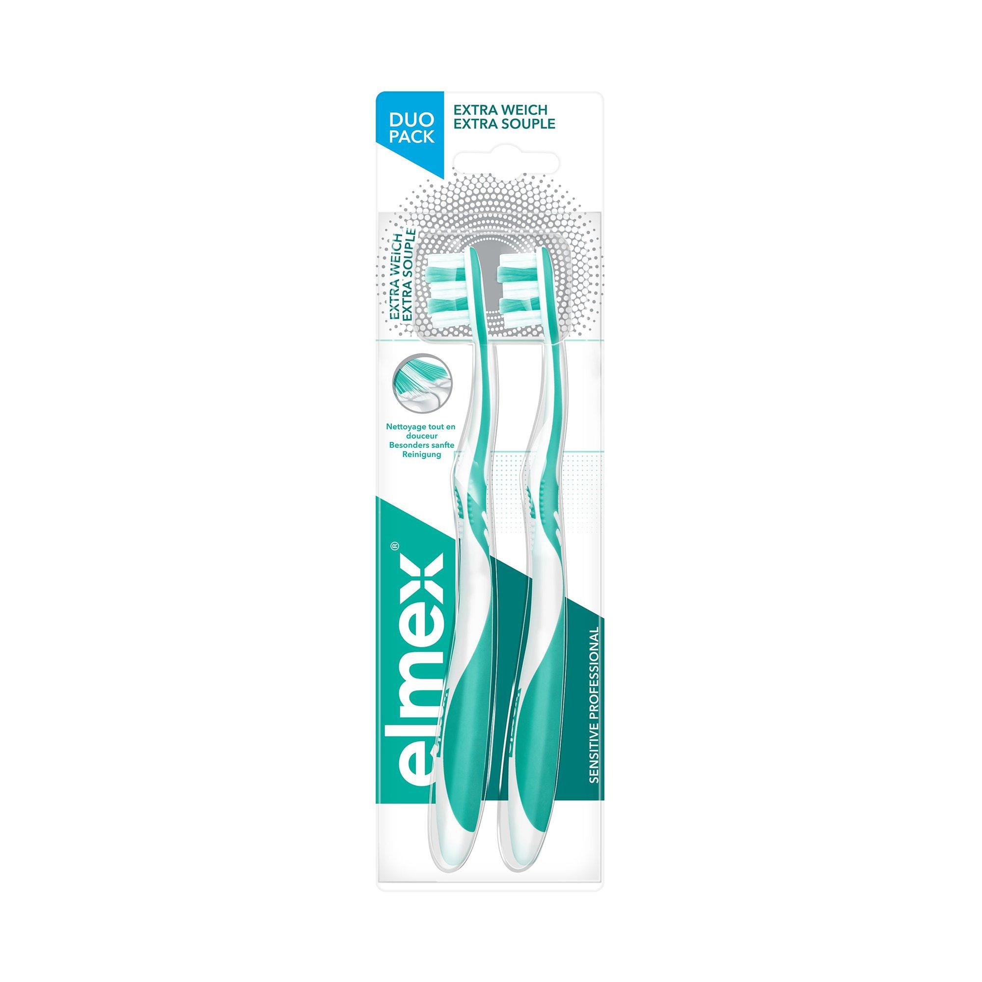 elmex Sensitive Professional Senstive Professional Extra Weich Zahnbürste, Sanfte Reinigung Extrem Empfindlicher Zähne, Duo 